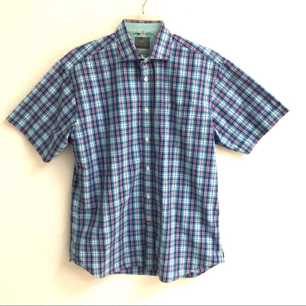 TD – Thomas‎ Dean 100% cotton plaid short sleeve button up shirt M